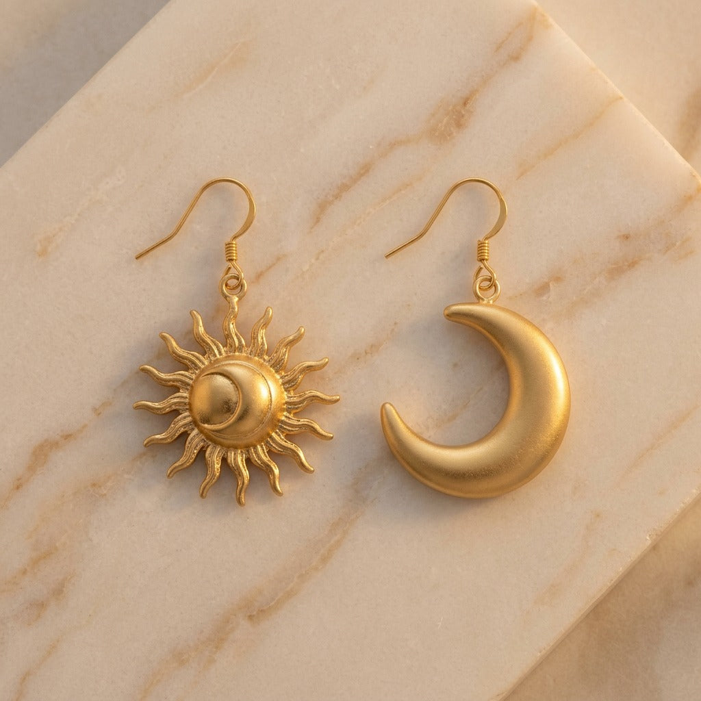 Aretes sol y luna dorados mismatched - Aurelis & Co.